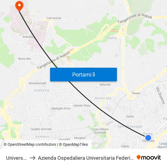 Università to Azienda Ospedaliera Universitaria Federico II map