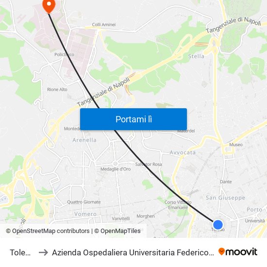 Toledo to Azienda Ospedaliera Universitaria Federico II map