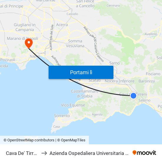 Cava De' Tirreni FS to Azienda Ospedaliera Universitaria Federico II map