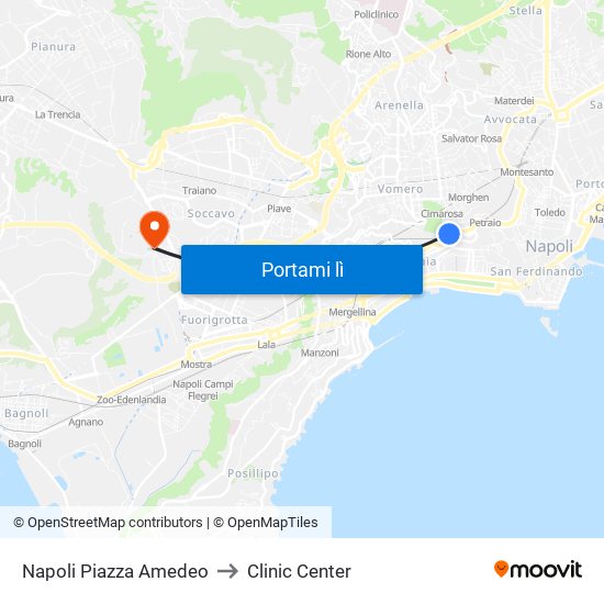 Napoli Piazza Amedeo to Clinic Center map