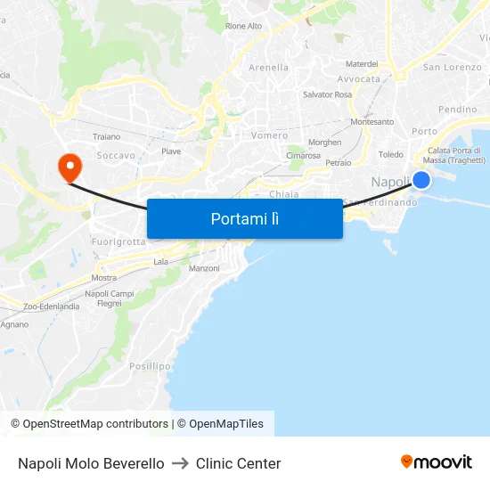 Napoli Molo Beverello to Clinic Center map