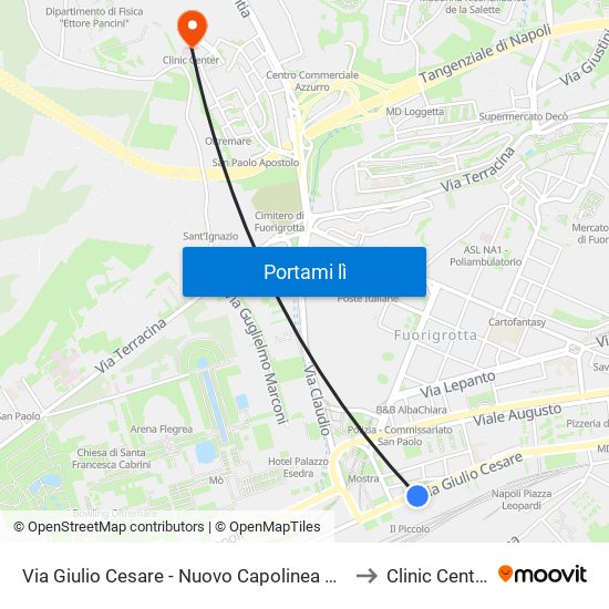 Via Giulio Cesare - Nuovo Capolinea Ctp to Clinic Center map
