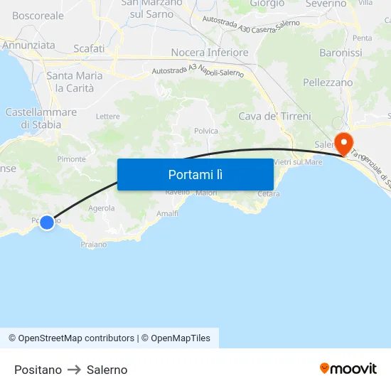 Positano to Salerno map