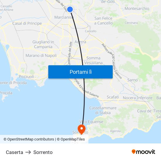 Caserta to Sorrento map