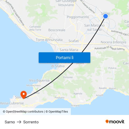 Sarno to Sorrento map