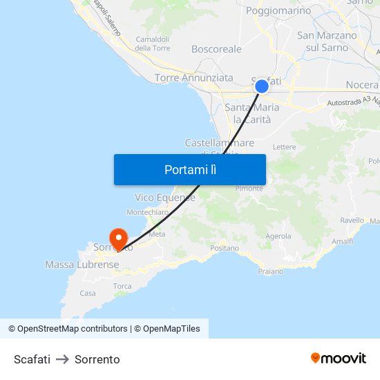 Scafati to Sorrento map