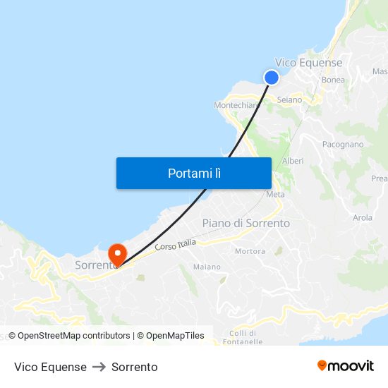 Vico Equense to Sorrento map