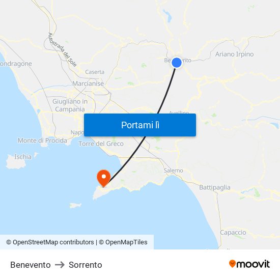 Benevento to Sorrento map