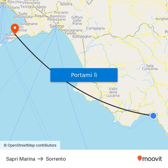 Sapri Marina to Sorrento map