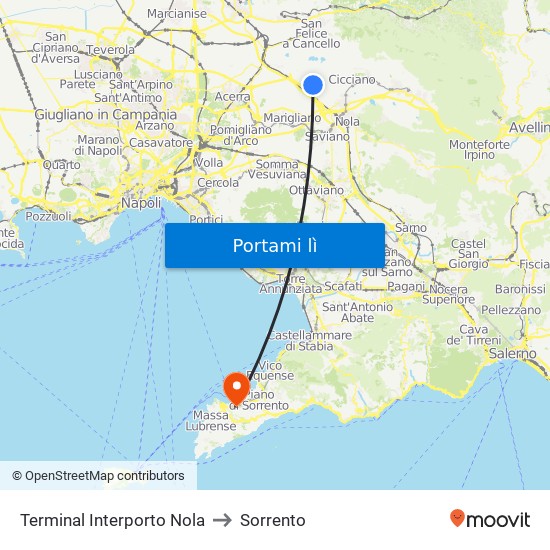 Terminal Interporto Nola to Sorrento map