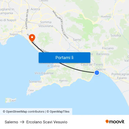 Salerno to Ercolano Scavi Vesuvio map