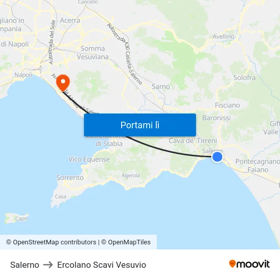 Salerno to Ercolano Scavi Vesuvio map