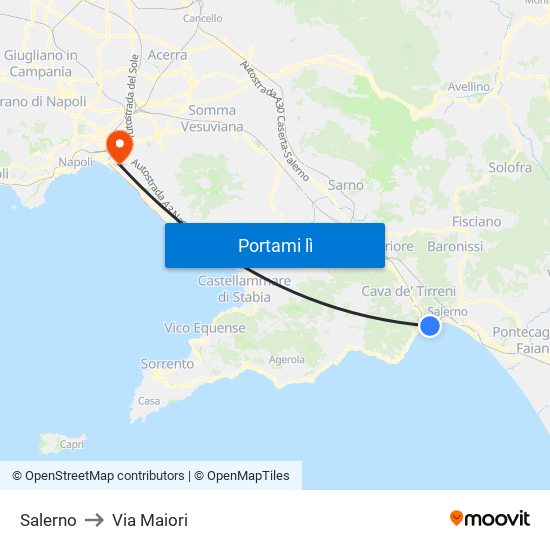 Salerno to Via Maiori map