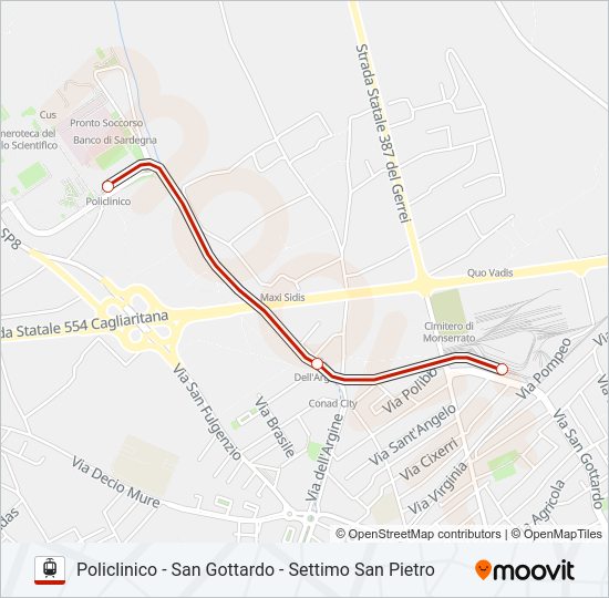 Percorso linea tram METROCA 2