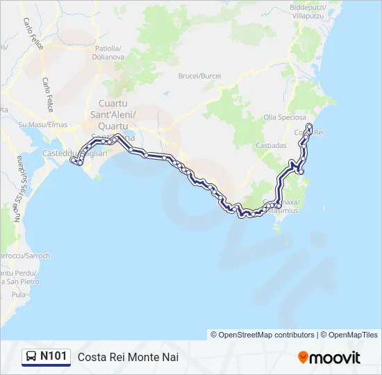 N101 Bus Line Map