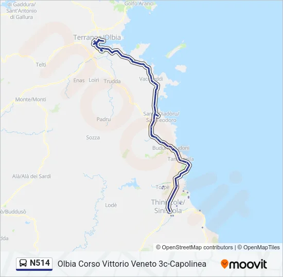 N514 Bus Line Map