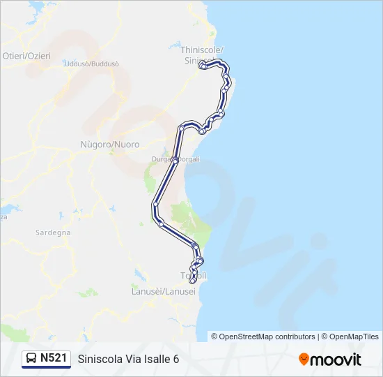 N521 Bus Line Map