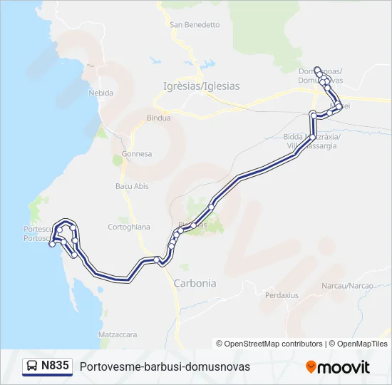 N835 Bus Line Map