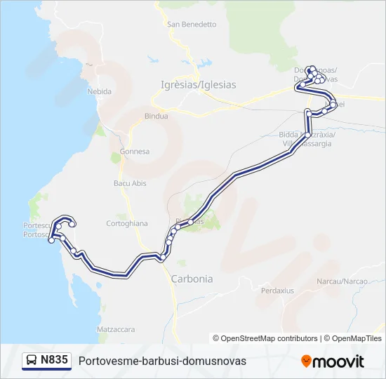 N835 Bus Line Map