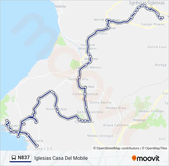 N837 Bus Line Map