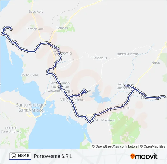 N848 Bus Line Map