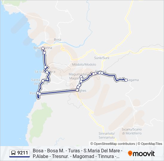 Percorso linea bus 9211