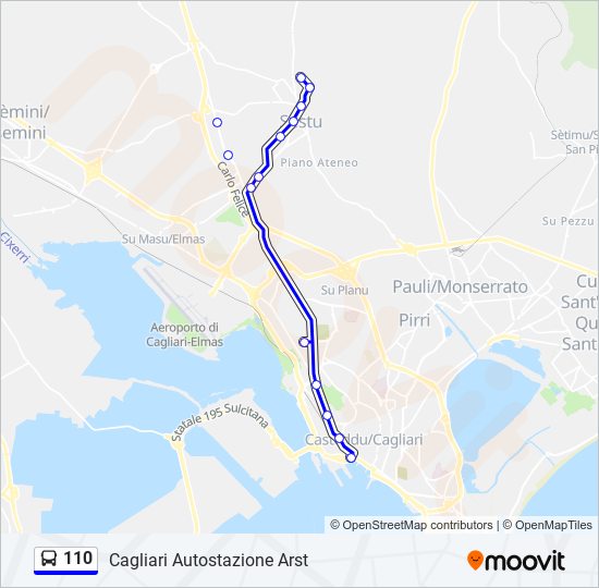 Linea 110 orari, fermate e mappe Cagliari Autostazione Arst (Aggiornato)