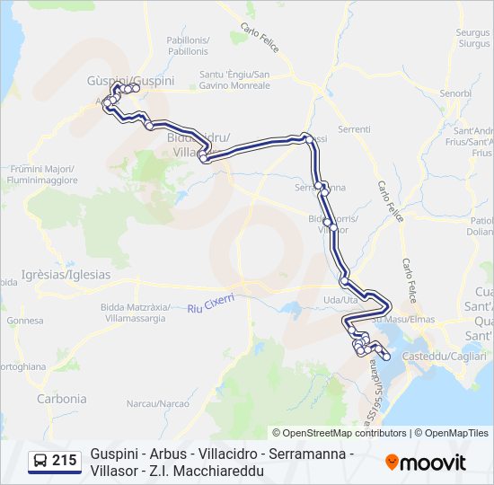 215 bus Line Map