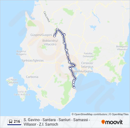 216 bus Line Map