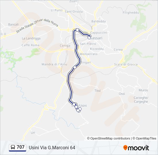 Percorso linea bus 707