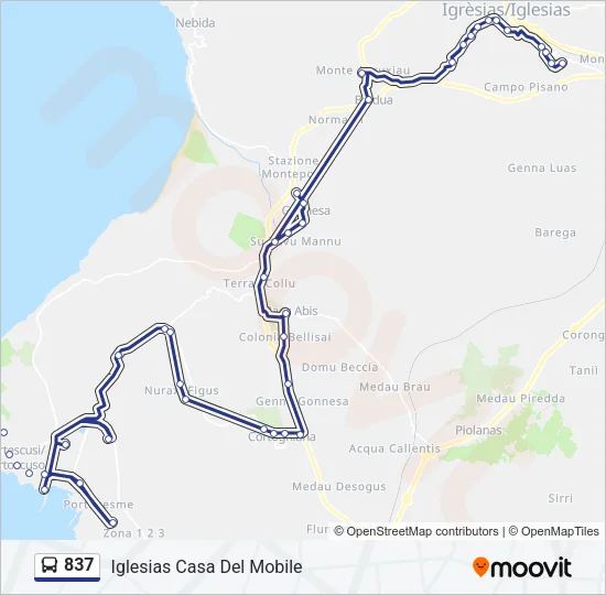 837 Bus Line Map