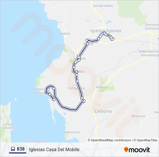 838 Bus Line Map