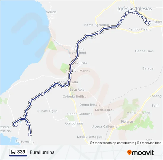 839 Bus Line Map