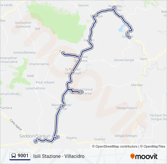 Percorso linea bus 9001
