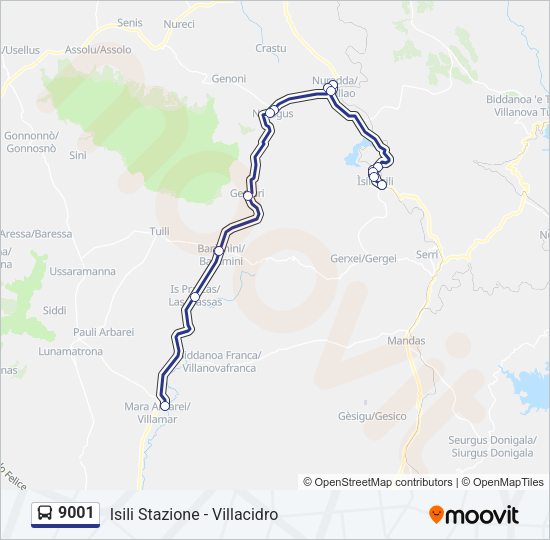 Percorso linea bus 9001