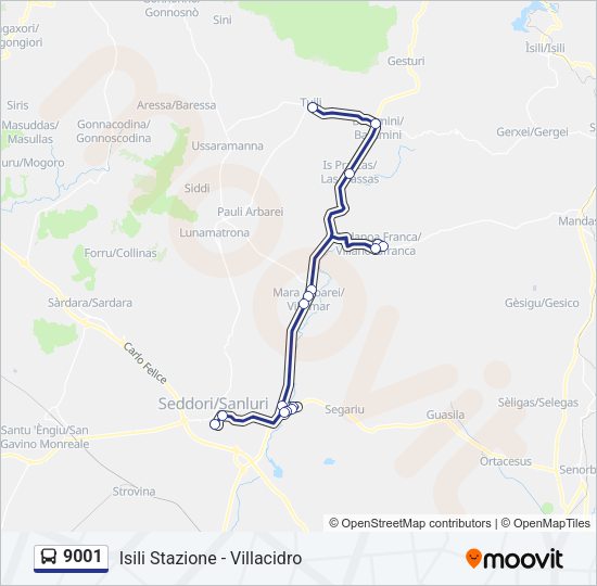 Percorso linea bus 9001