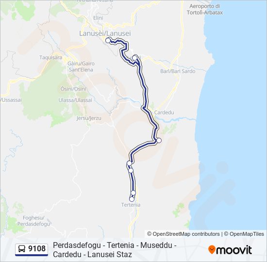 Percorso linea bus 9108