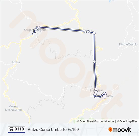 Percorso linea bus 9110