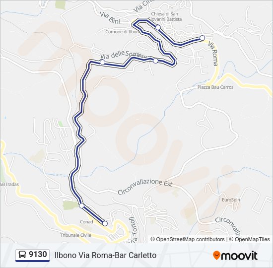 Percorso linea bus 9130