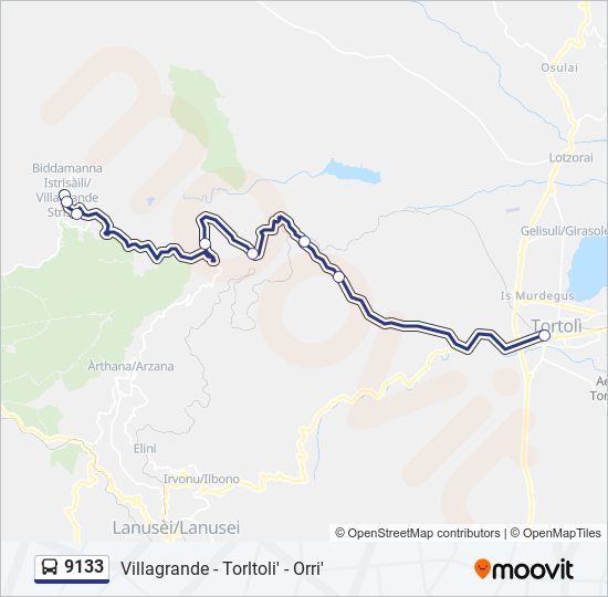 Percorso linea bus 9133