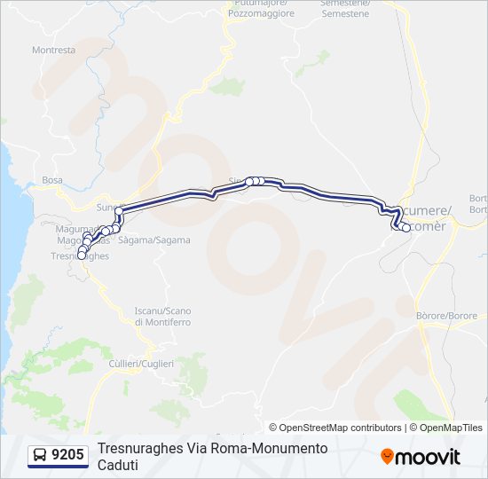 Percorso linea bus 9205