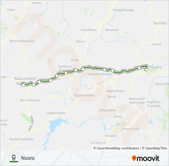 MACOMER-NUORO Train Line Map