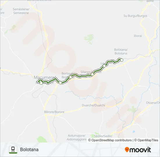 MACOMER-NUORO Train Line Map