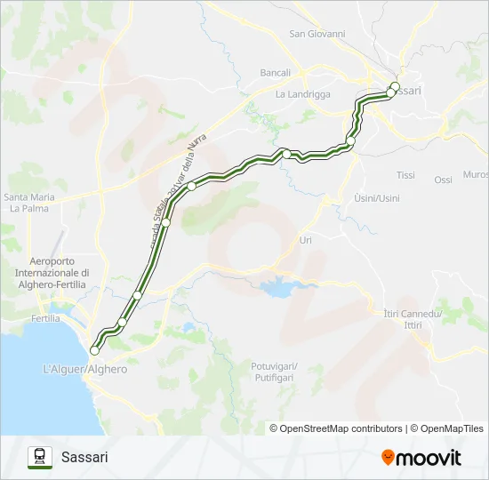 SASSARI-ALGHERO Train Line Map
