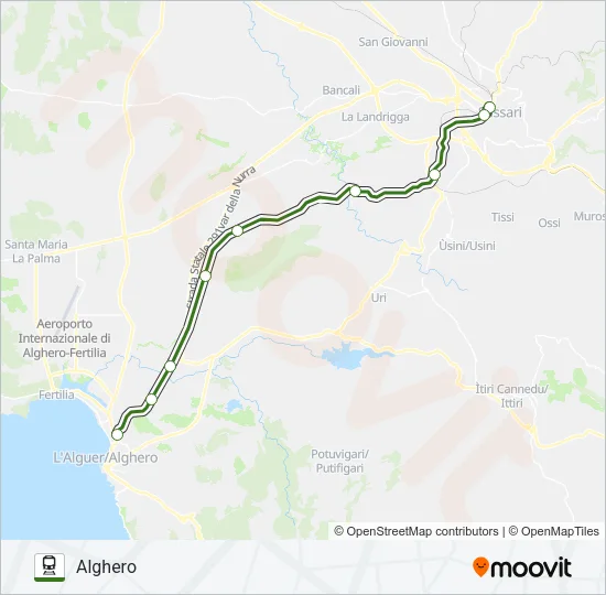 SASSARI-ALGHERO Train Line Map