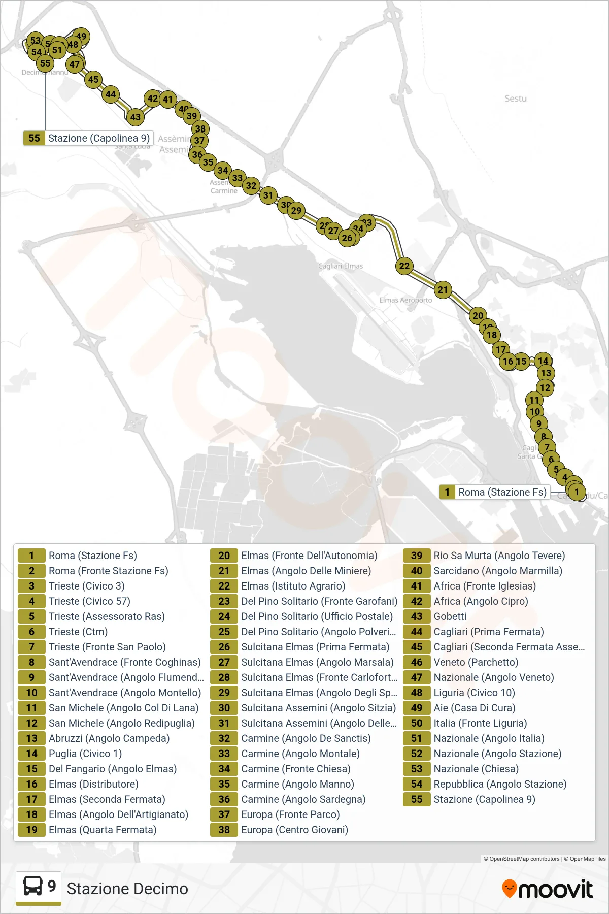 Linea 9  bus (Stazione Decimo) - Percorsi e fermate sulla mappa