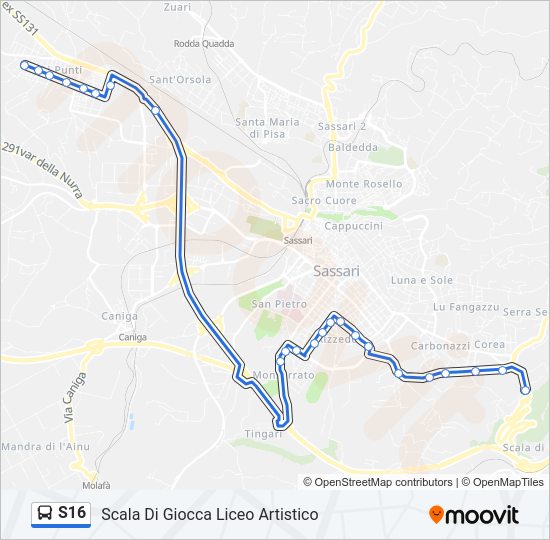 Percorso linea bus S16
