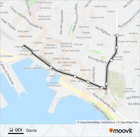 Percorso linea bus QEX
