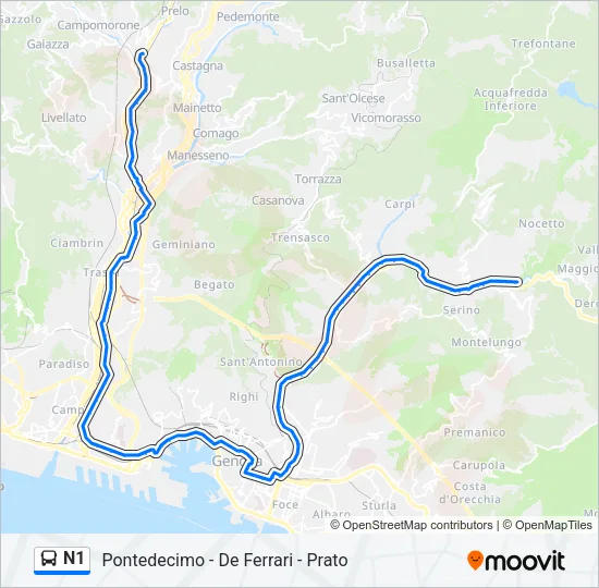 N1 Bus Line Map