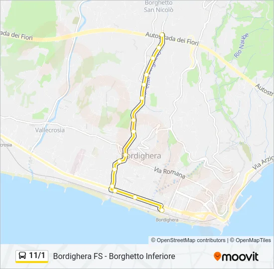 11/1 Bus Line Map